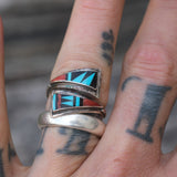 Vintage Sterling Multistone Inlay Overpass Ring 7