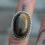 Vintage Sterling Tigers Eye Roper Ring 3.75