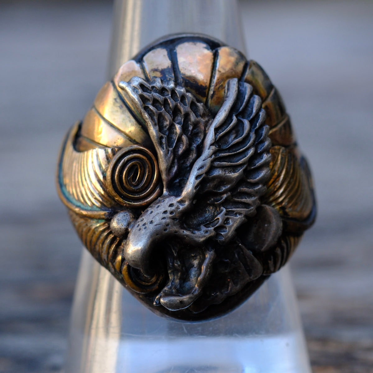 Vintage Sterling and Copper Eagle Ring 9.5