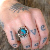 Vintage Sterling Turquoise Roper Ring 4.25