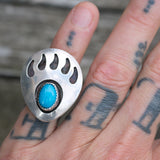 Vintage Sterling Turquoise Bear Paw Ring 8