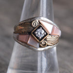 Vintage Sterling Mother Of Pearl and CZ Ring 8.25