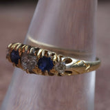 18K Gold Sapphire and Diamond Victorian Ring 7.5