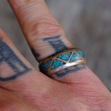 Vintage Sterling Crushed Turquoise Inlay Band 6