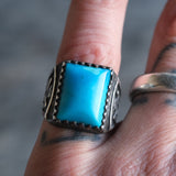 Vintage Sterling Turquoise Thunderbird Ring 7.5