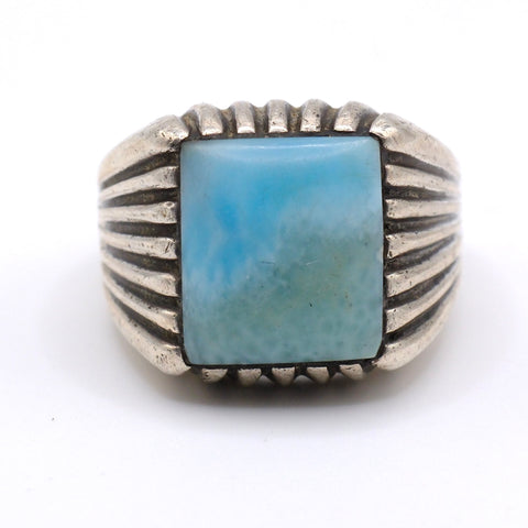 Vintage Sterling Larimar Signet Ring 8.25