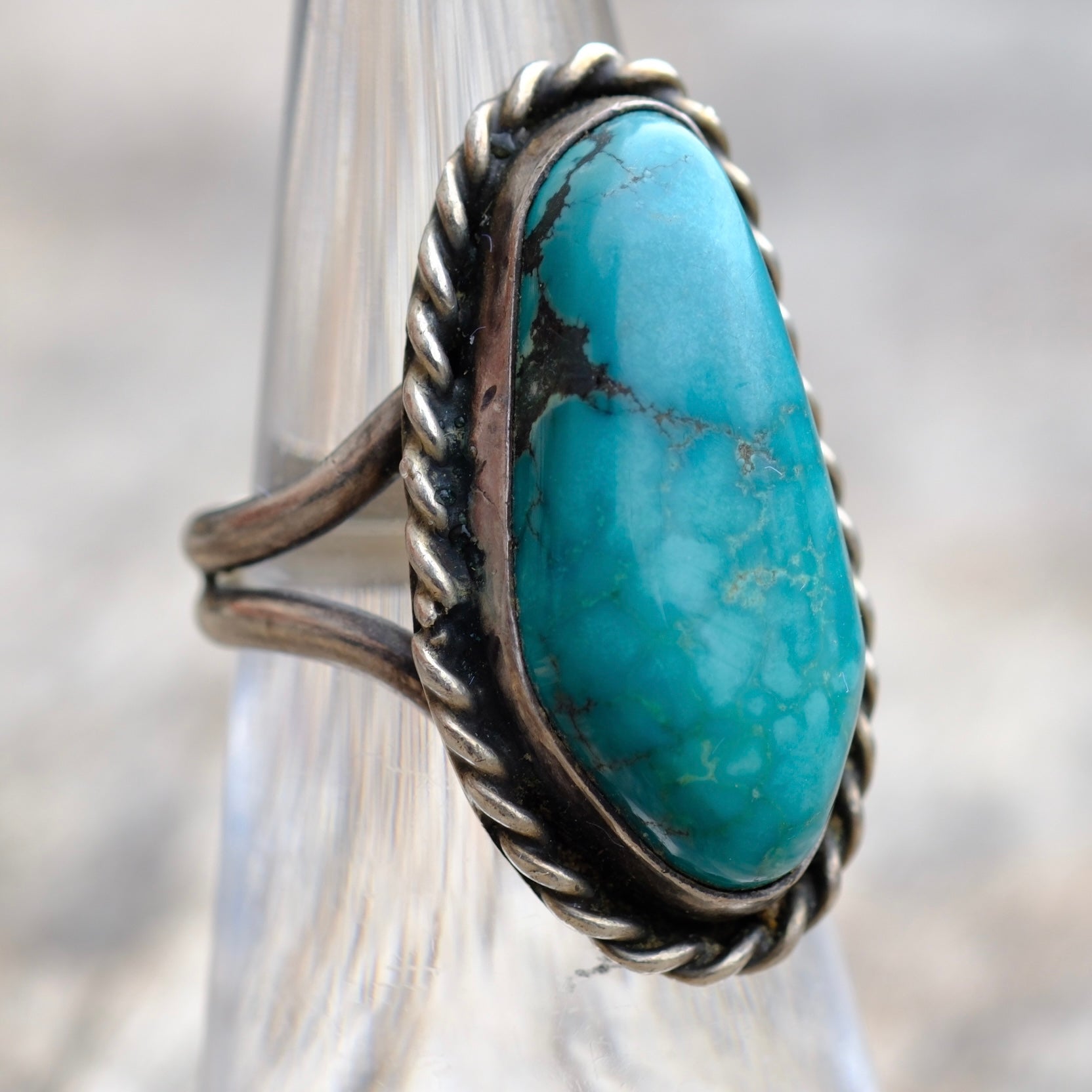 Vintage Sterling Turquoise Roper Ring 5.5