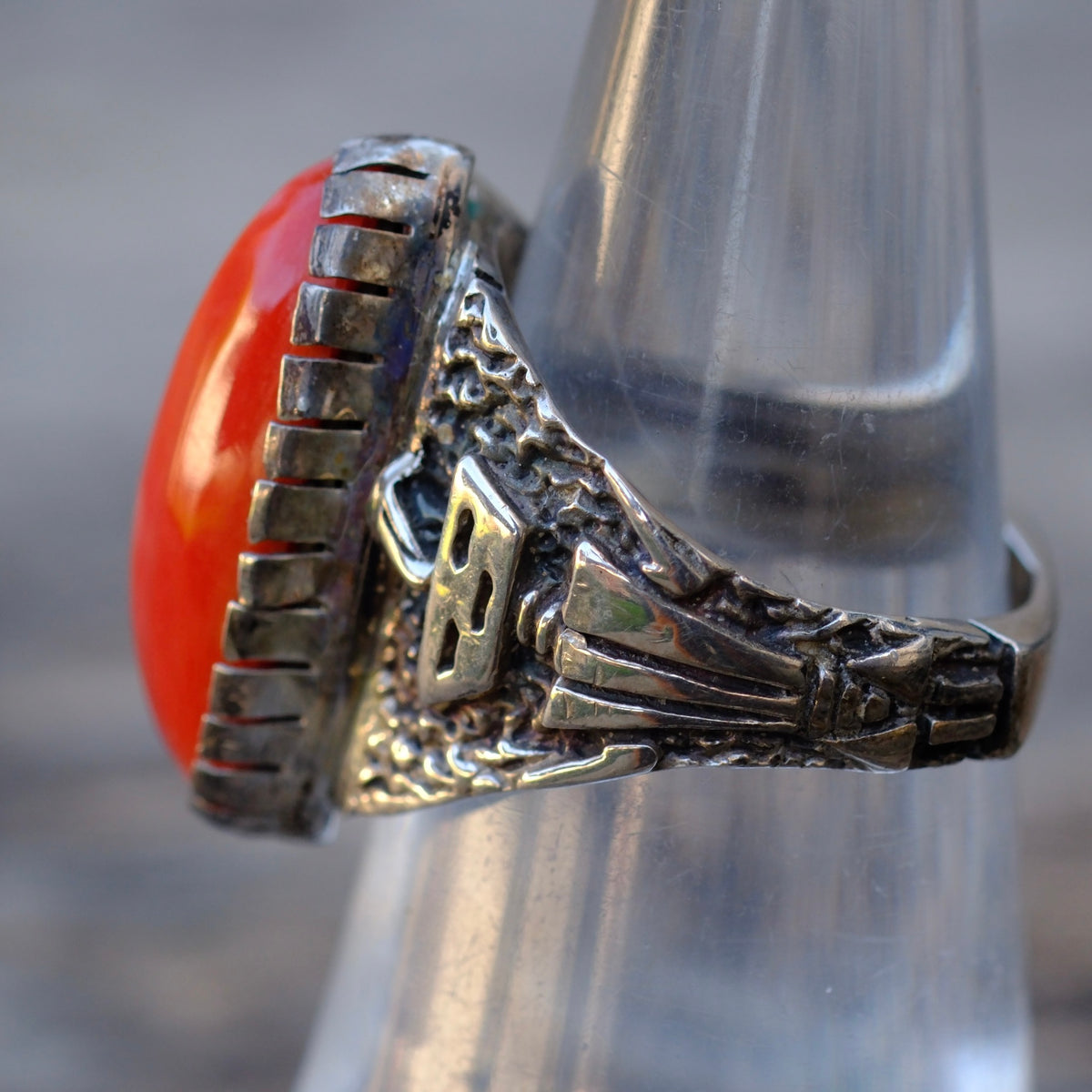 Vintage Sterling Coral Ring 5.75