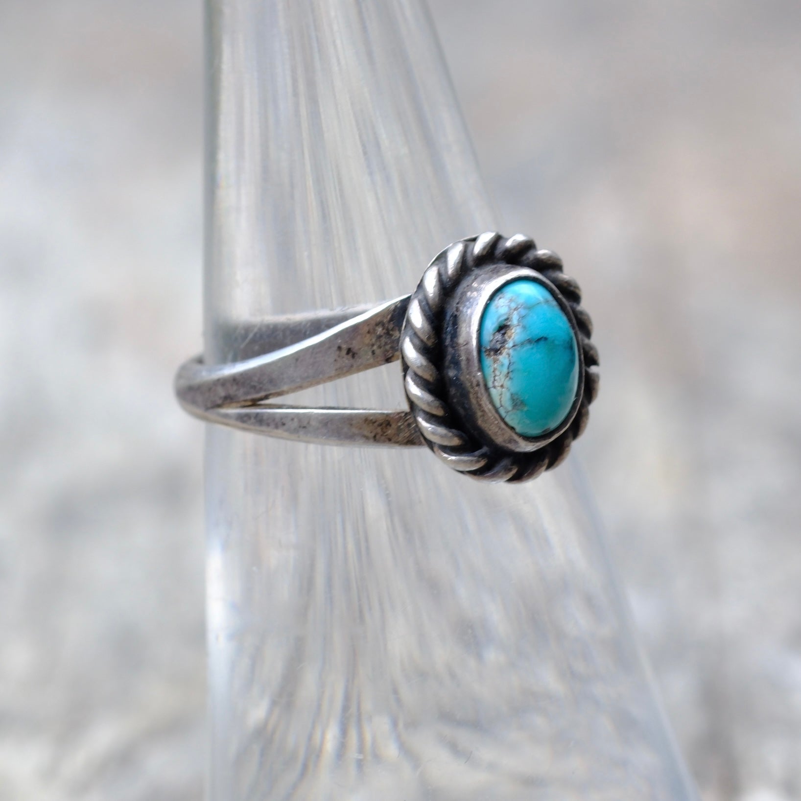 Vintage Sterling Silver Turquoise Roper Ring 5.25