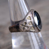 Vintage Sterling Hematite Stamped Arrows Ring 8.75