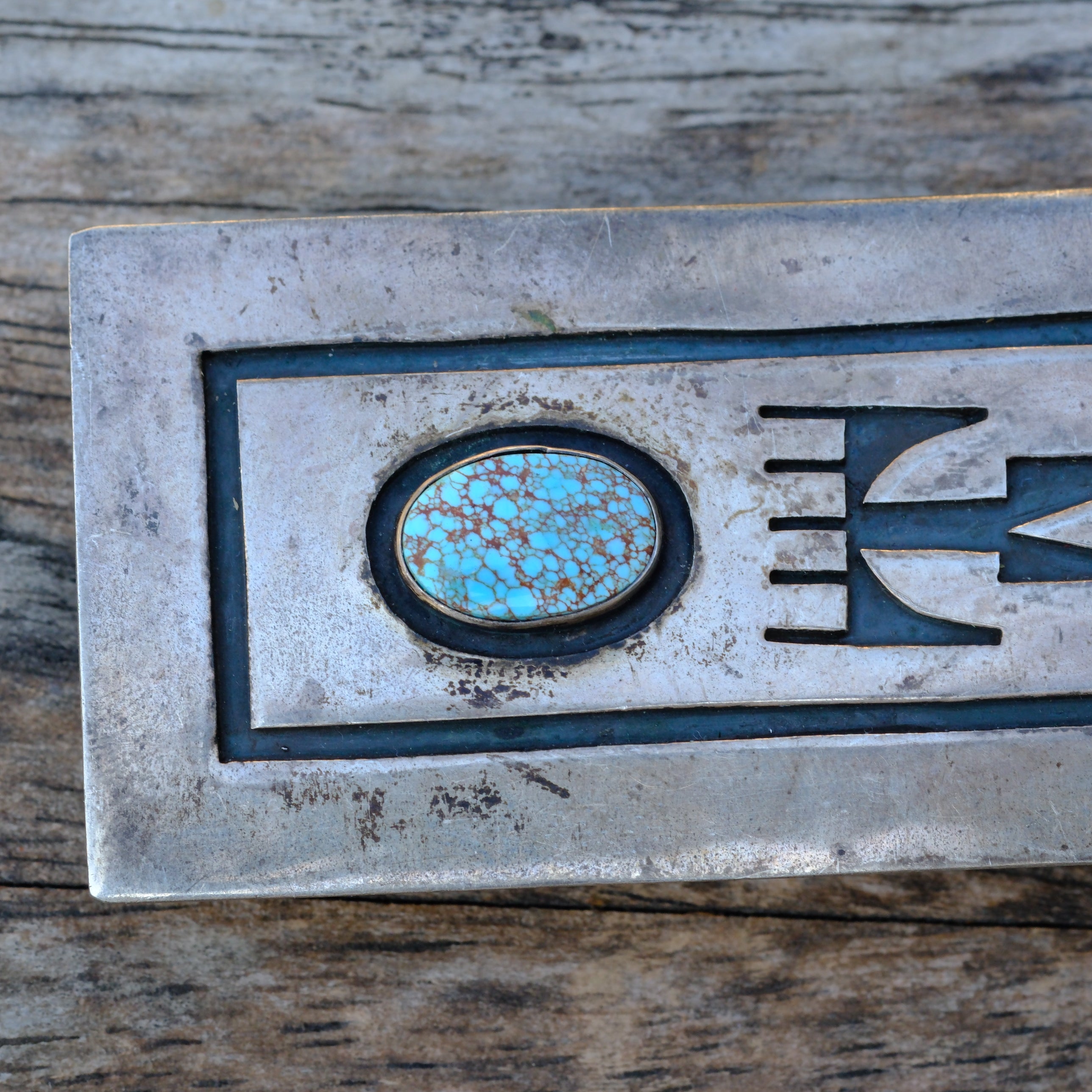 Vintage Sterling Turquoise Southwestern Belt Buckle
