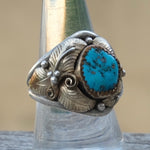 Vintage Sterling and Copper Turquoise Feather Ring 8.75