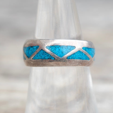 Vintage Sterling Crushed Turquoise Inlay Ring 7