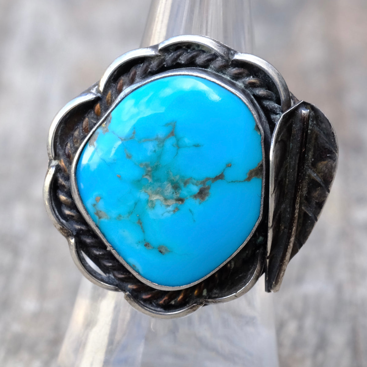Vintage Sterling Turquoise Feather Ring 5.25