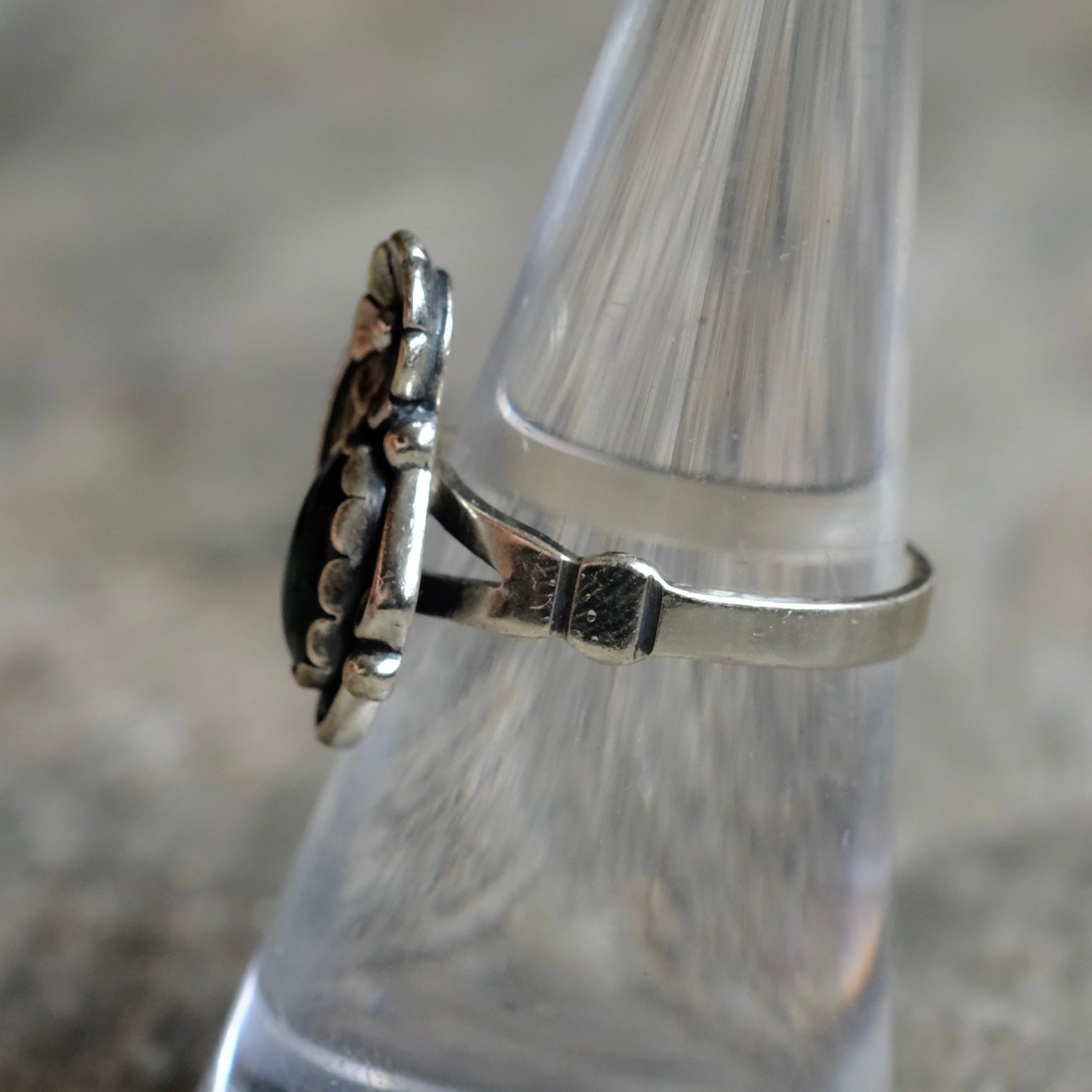 Vintage Sterling Blue Abalone Feather Blossom Ring 6.75