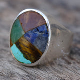 Vintage Sterling Multistone Inlay Ring 10