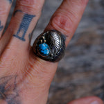 Vintage Sterling Turquoise Turquoise Feather Ring 10.75
