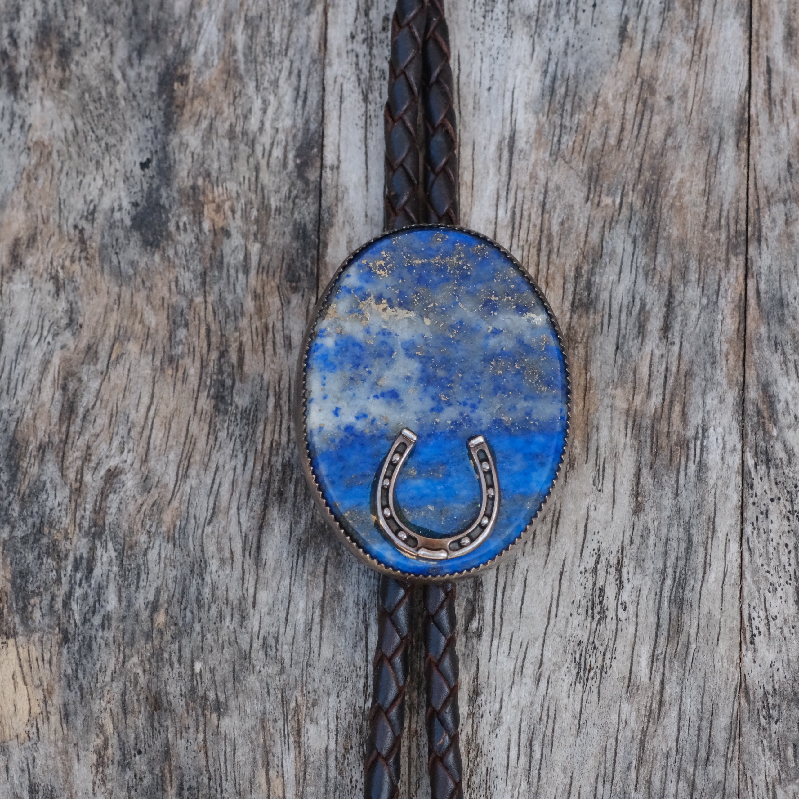 Vintage Sterling Lapis Lucky Horseshoe Bolo Tie