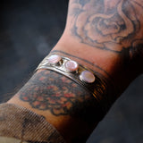 Vintage Sterling 3-Stone Mother Of Pearl Stamped Cuff Bracelet 6.25"