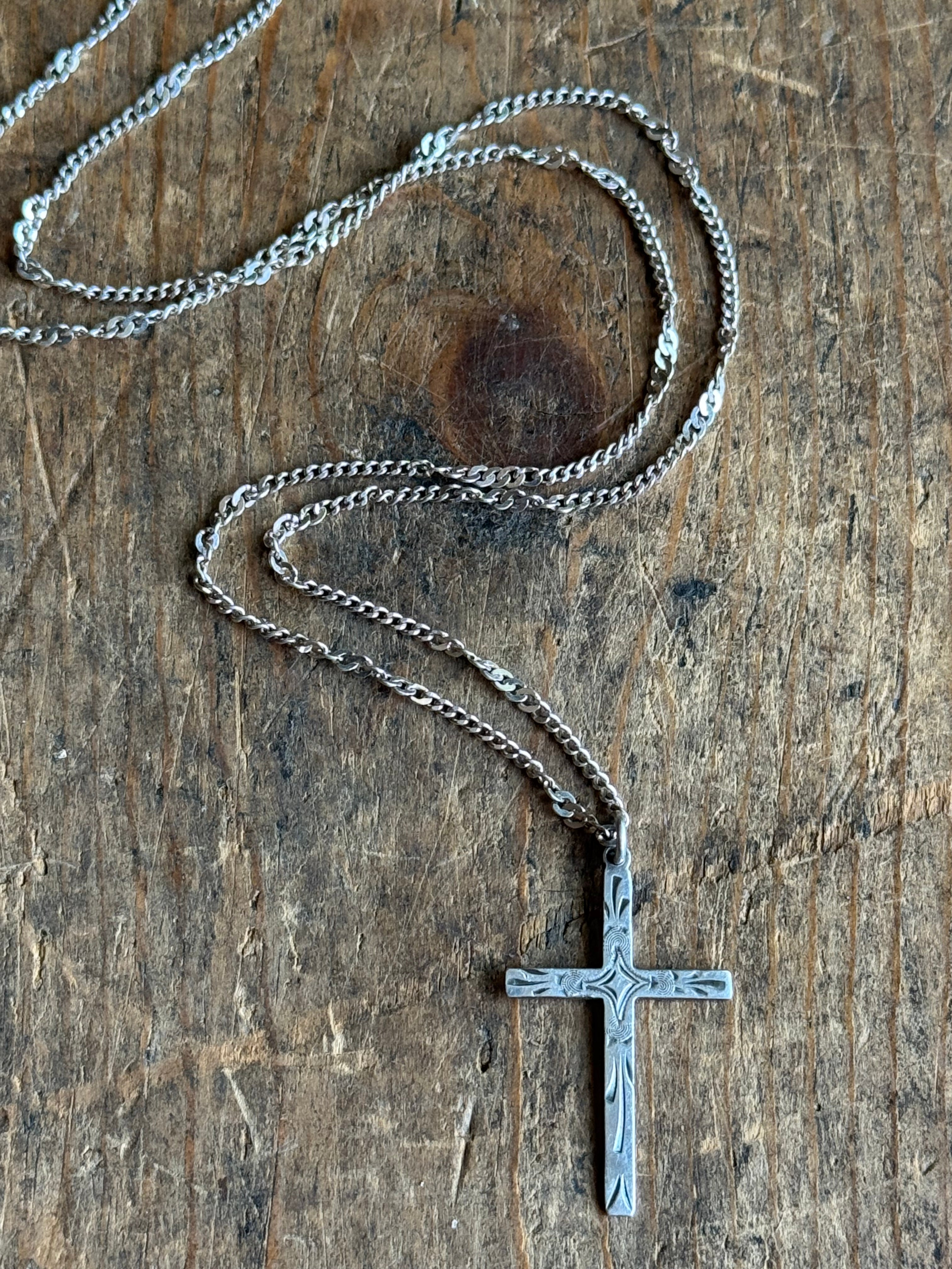 Vintage Sterling Silver Stamped Cross Necklace