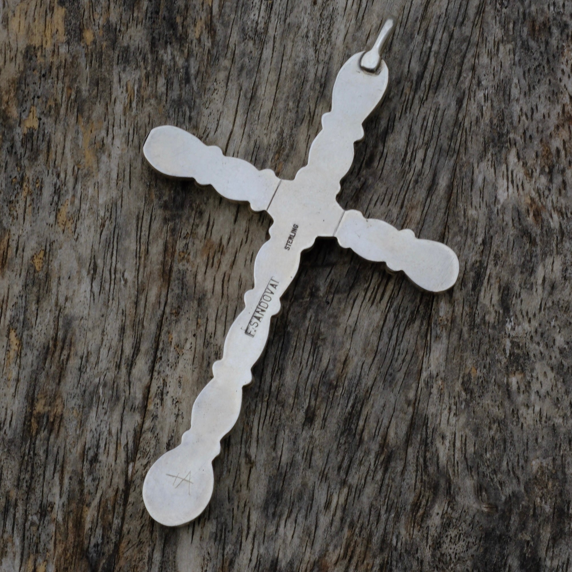 HUGE Vintage Sterling Turquoise Cluster Cross Pendant