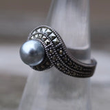 Vintage Sterling Marcasite and Pearl Ring 8