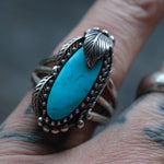 Vintage Sterling Turquoise Feather Ring 8