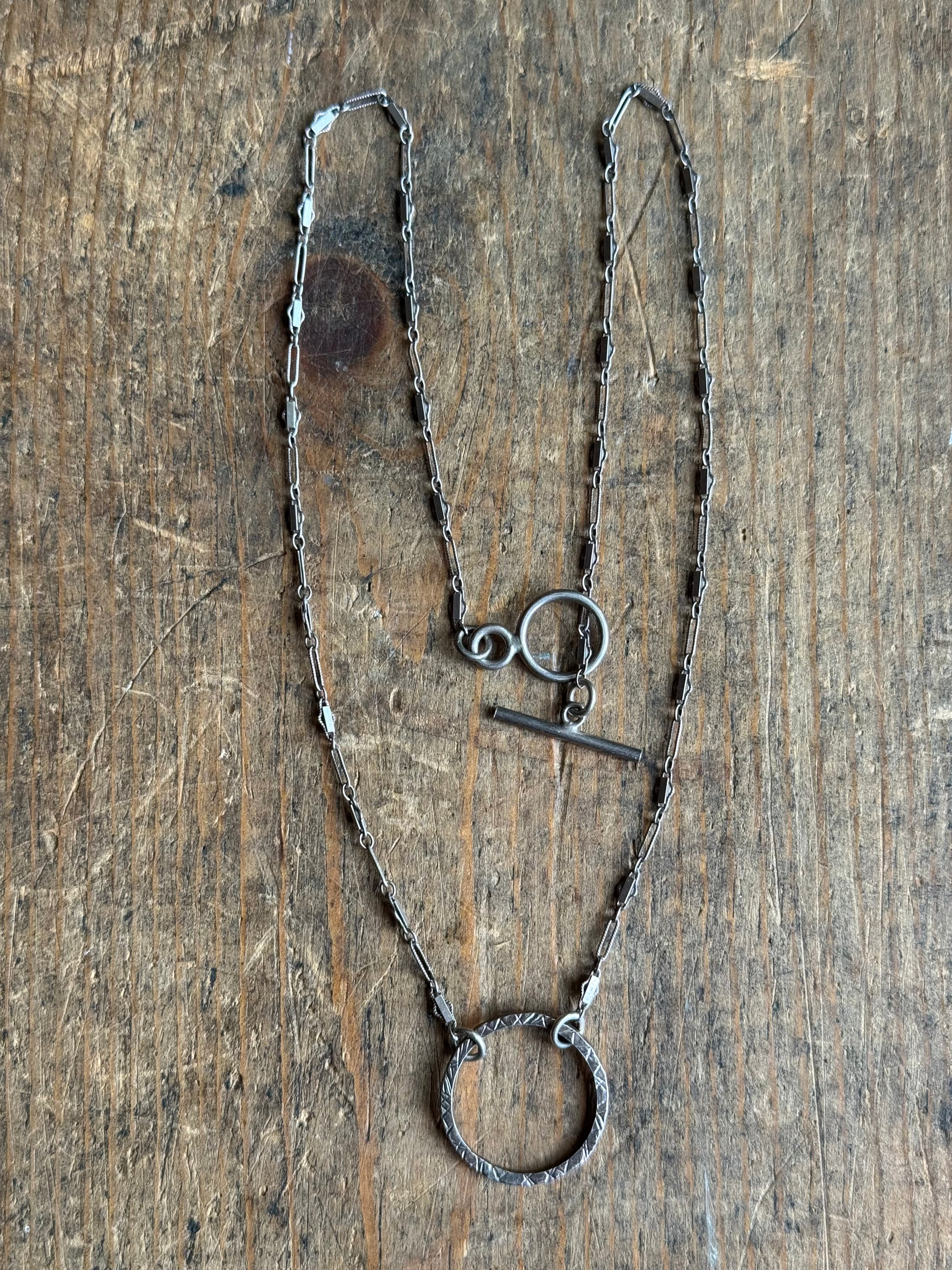 Vintage Sterling Silver 18” Deco Toggle O-Ring Necklace