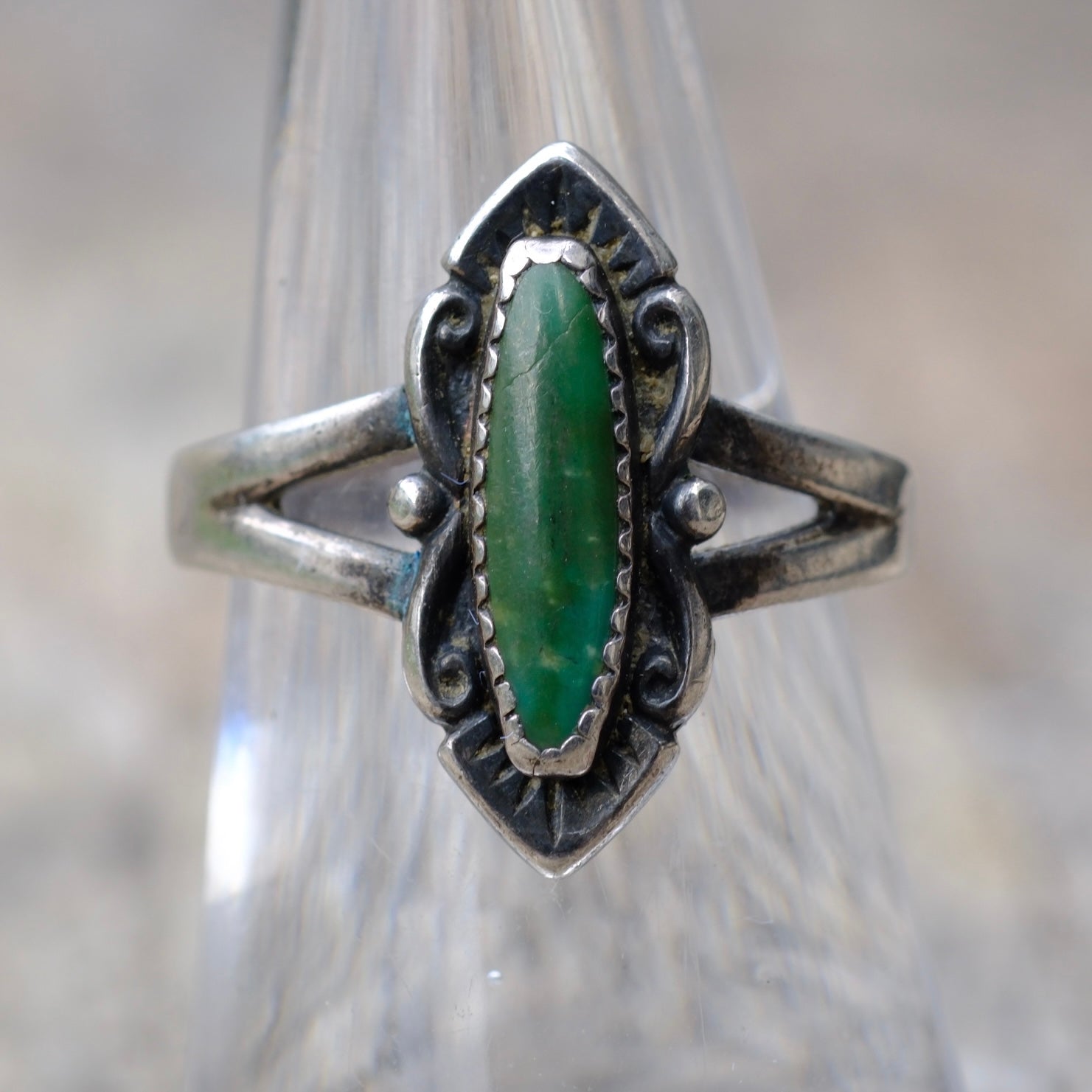 Vintage Sterling Malachite Ring 7