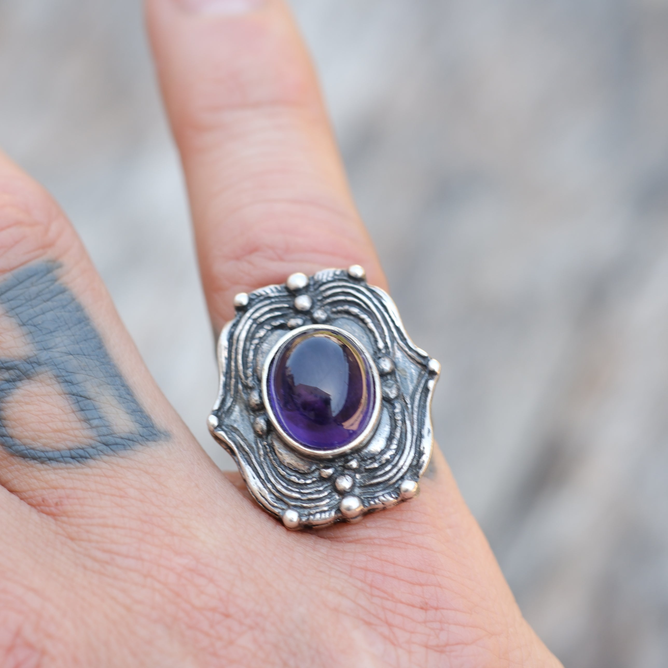 Vintage Sterling Purple Glass Ring 5.5