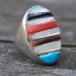 Vintage Sterling Multistone Inlay Ring 10.5