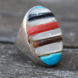 Vintage Sterling Multistone Inlay Ring 10.5