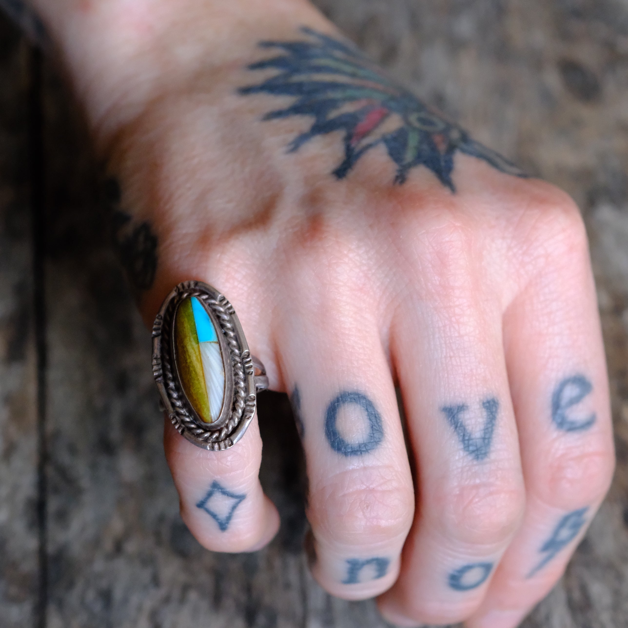 Vintage Sterling Multistone Inlay Ring 4.25