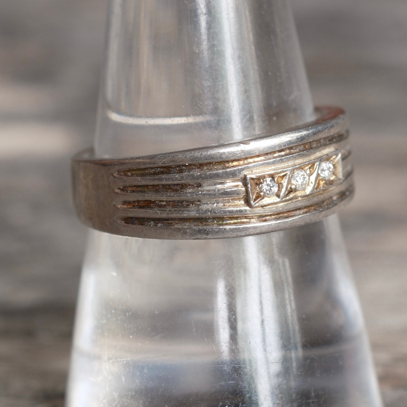 Vintage Sterling 3-Stone CZ Band Ring 9