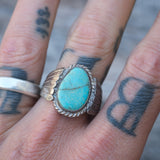 Vintage Sterling Turquoise Ribbed Band Ring 10.75