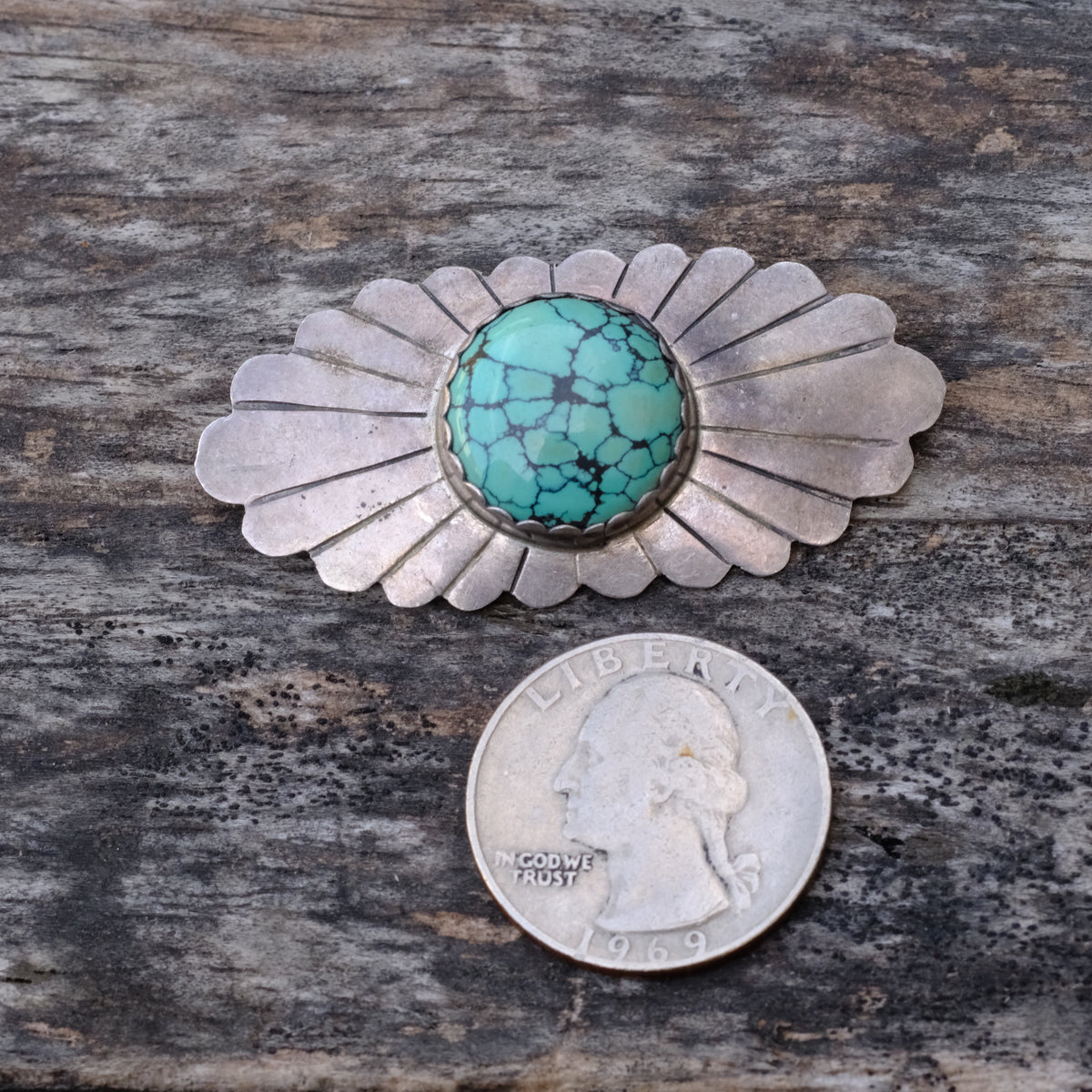 Vintage Sterling Turquoise Stamped Pin