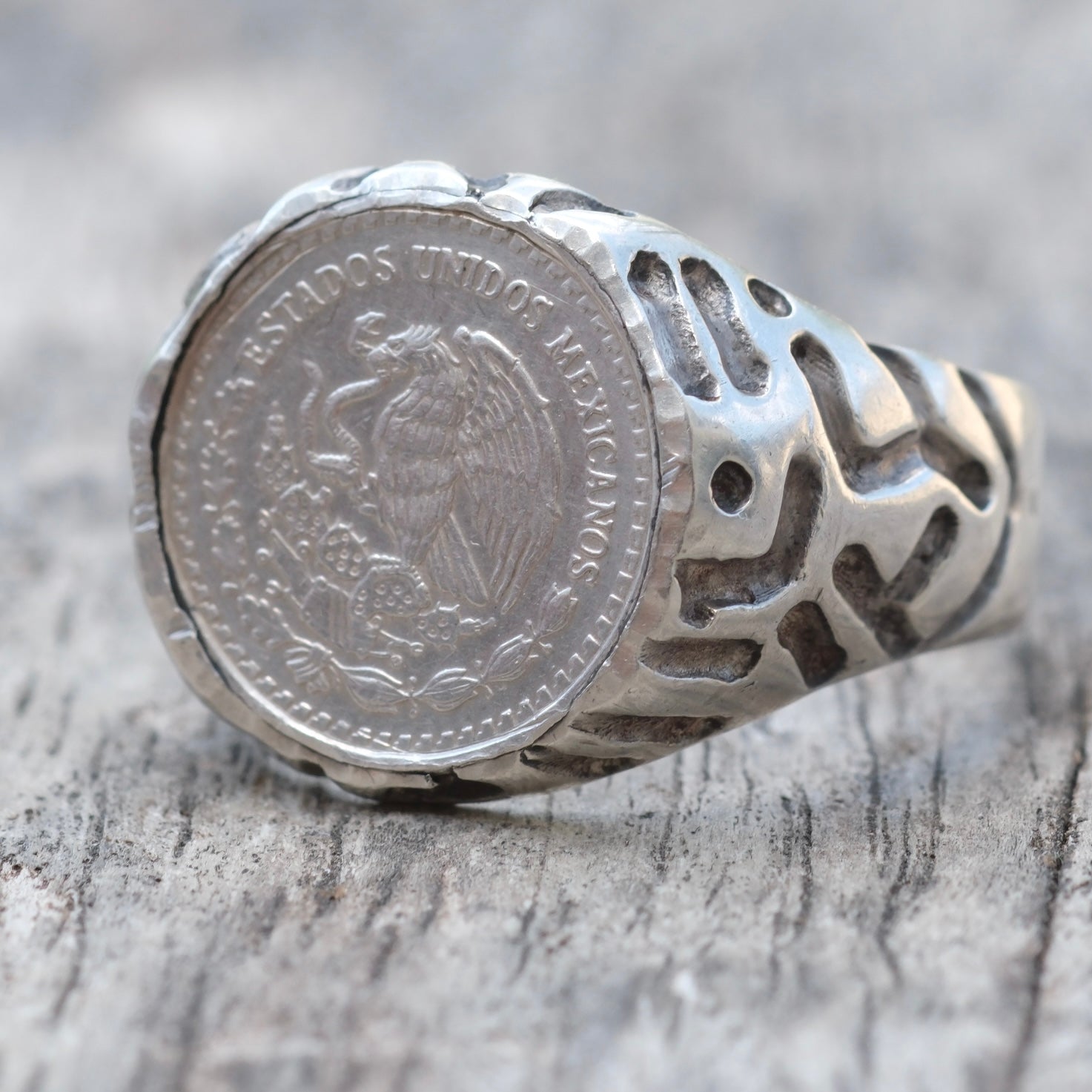Vintage Sterling Peso Signet Ring 10.5