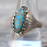 Vintage Sterling Turquoise Ribbed Band Ring 10.5