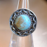 Vintage Sterling Turquoise Chain Ring 5.75