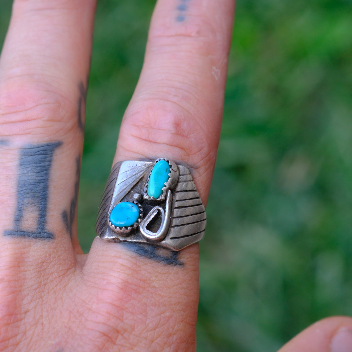 Vintage Sterling 2-Stone Turquoise Ring 10