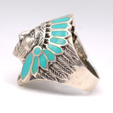 Vintage Sterling Turquoise Big Chief Ring 10