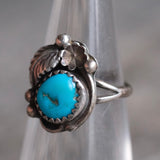 Vintage Sterling Turquoise Feather Ring 4.75