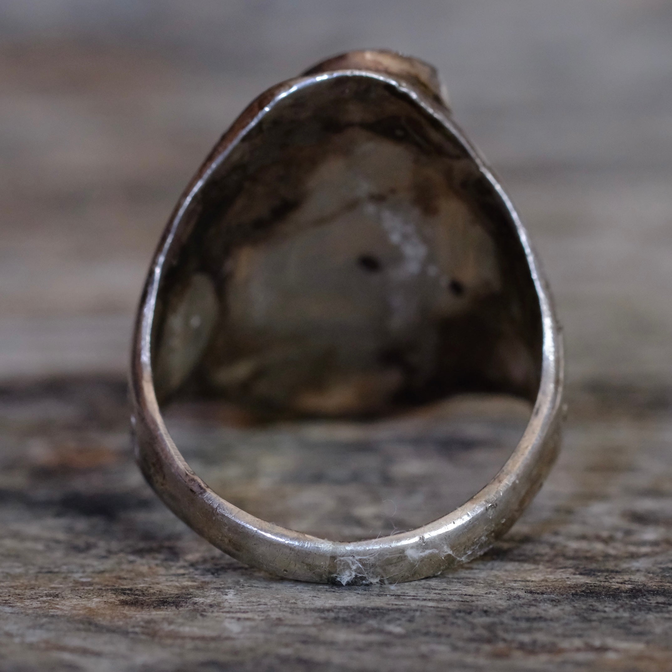 Vintage Sterling Turquoise and Coral Stamped Band Ring 11