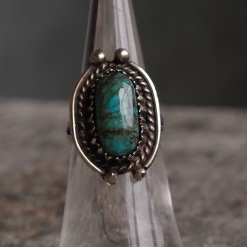 Vintage Sterling Turquoise Roper Ring 5