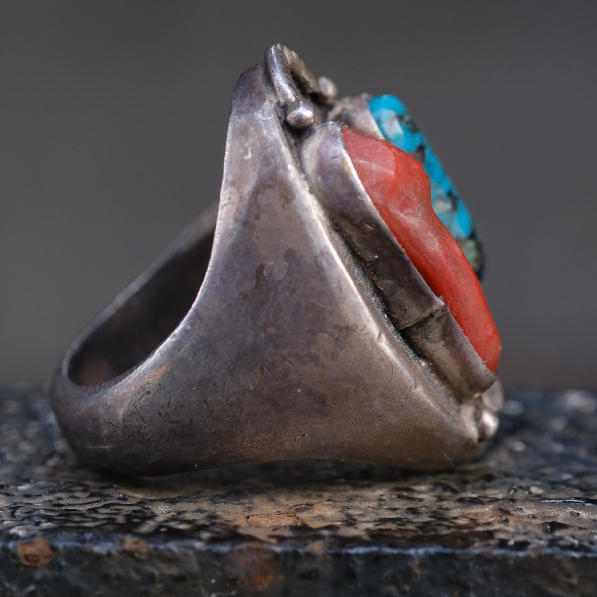 Vintage Sterling Turquoise and Coral Ring 10