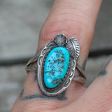 Vintage Sterling Turquoise Feather Ring 8.5
