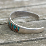 Vintage Sterling Turquoise and Coral Inlay Cuff