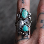 Vintage Sterling 2-Stone Turquoise Feather Ring 6