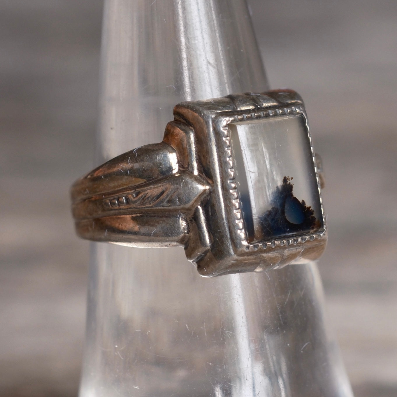 Vintage Sterling Agate Signet Ring 6.75