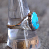 Vintage Sterling Turquoise Stamped Band Ring 9.75